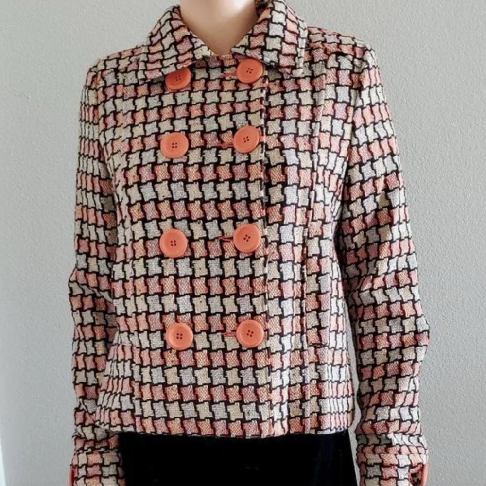 Vertigo Paris Women's Pea Coat - Orange and Black